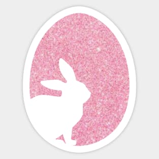 Easter Bunny Silhouette in Pastel Pink Faux Glitter Easter Egg Sticker